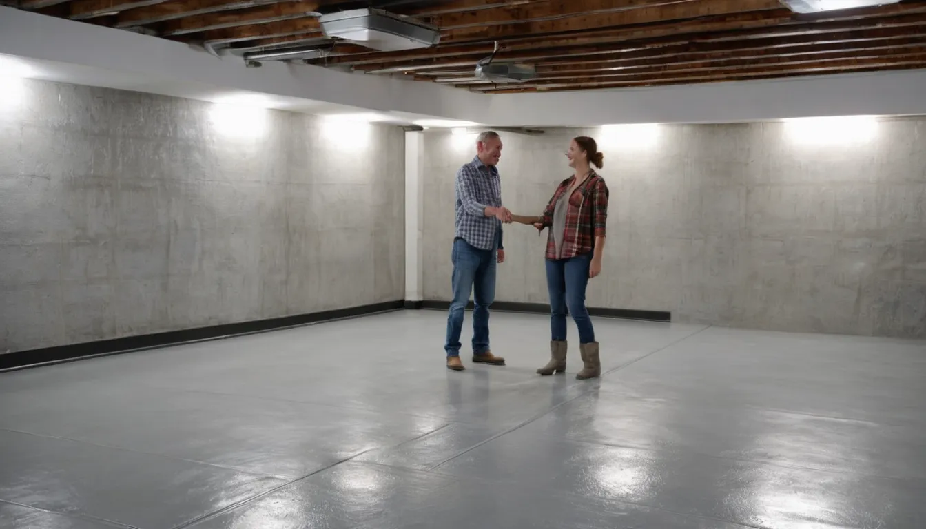 Provider reviewing a concrete floor with a homeowner in the Aberdeen area